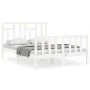 Double bed frame with white solid wood headboard by vidaXL, Beds and slatted bases - Ref: Foro24-3193112, Price: 127,51 €, Di...
