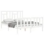 Double bed frame with white solid wood headboard by vidaXL, Beds and slatted bases - Ref: Foro24-3193112, Price: 127,51 €, Di...