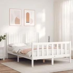 Weißer Massivholzbettrahmen mit Kopfteil 140x190 cm von vidaXL, Betten und Lattenroste - Ref: Foro24-3192927, Preis: 158,79 €...