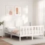 White solid wood bed frame with headboard 140x190 cm by vidaXL, Beds and slatted bases - Ref: Foro24-3192927, Price: 158,79 €...