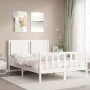 White solid wood bed frame with headboard 140x190 cm by vidaXL, Beds and slatted bases - Ref: Foro24-3192927, Price: 158,79 €...