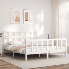 Estructura de cama con cabecero madera maciza blanco 160x200 cm de vidaXL, Camas y somieres - Ref: Foro24-3193022, Precio: 14...