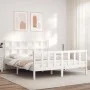 White solid wood bed frame with headboard 160x200 cm by vidaXL, Beds and slatted bases - Ref: Foro24-3193022, Price: 142,13 €...