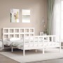 White solid wood bed frame with headboard 160x200 cm by vidaXL, Beds and slatted bases - Ref: Foro24-3193022, Price: 145,95 €...