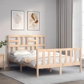 Double bed frame with solid wood headboard by vidaXL, Beds and slatted bases - Ref: Foro24-3193046, Price: 115,30 €, Discount: %