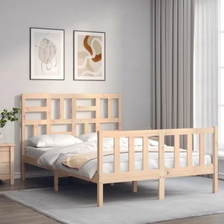 Double bed frame with solid wood headboard by vidaXL, Beds and slatted bases - Ref: Foro24-3193046, Price: 115,30 €, Discount: %