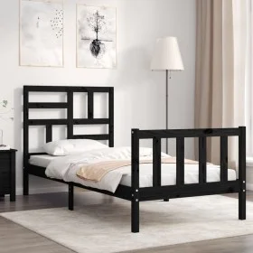 Bed frame with black solid wood headboard 100x200 cm by vidaXL, Beds and slatted bases - Ref: Foro24-3193070, Price: 136,35 €...