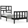 Bed frame with black solid wood headboard 100x200 cm by vidaXL, Beds and slatted bases - Ref: Foro24-3193070, Price: 136,35 €...