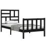 Bed frame with black solid wood headboard 100x200 cm by vidaXL, Beds and slatted bases - Ref: Foro24-3193070, Price: 136,35 €...