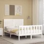 White solid wood bed frame with headboard 120x200 cm by vidaXL, Beds and slatted bases - Ref: Foro24-3193202, Price: 149,34 €...