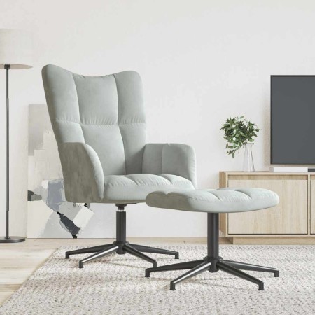 Sillón de relax con taburete de terciopelo gris claro