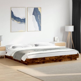 Estructura cama con luces LED madera roble ahumado 200x200 cm