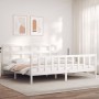 Double bed frame with white solid wood headboard by vidaXL, Beds and slatted bases - Ref: Foro24-3193027, Price: 163,47 €, Di...