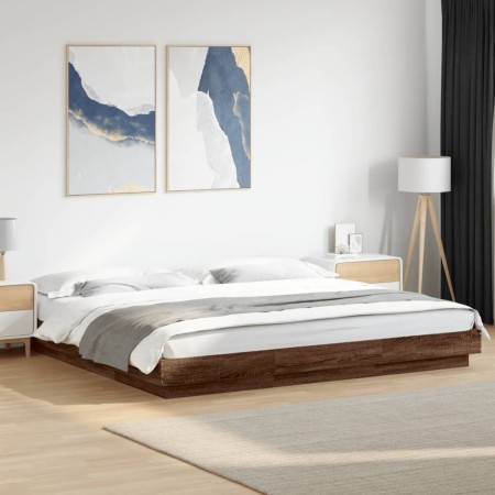 Estructura de cama con luces LED madera roble marrón 200x200 cm