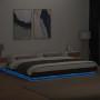 Estructura de cama con luces LED madera roble marrón 200x200 cm