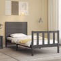 Estructura de cama con cabecero madera maciza gris