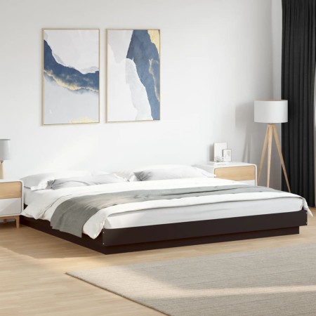 Estructura cama con luces LED madera ingeniería negro 180x200cm