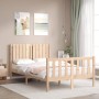 Double bed frame with solid wood headboard by vidaXL, Beds and slatted bases - Ref: Foro24-3192916, Price: 122,02 €, Discount: %