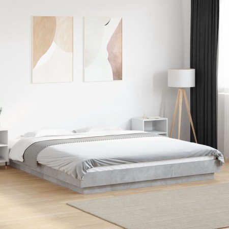 Estructura cama con luces LED madera gris hormigón 160x200 cm
