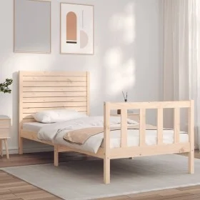 Bed frame with solid wood headboard by vidaXL, Beds and slatted bases - Ref: Foro24-3193171, Price: 110,64 €, Discount: %