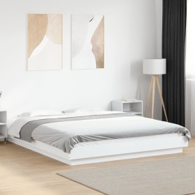 Estructura de cama con LED madera ingeniería blanco 150x200 cm