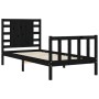 Bed frame with black solid wood headboard 100x200 cm by vidaXL, Beds and slatted bases - Ref: Foro24-3192810, Price: 149,10 €...