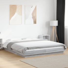 Estructura cama con luces LED madera gris Sonoma 150x200 cm