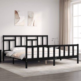 Estructura cama de matrimonio con cabecero madera maciza negro