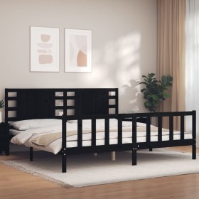 Bettgestell mit schwarzem Massivholzkopfteil 200x200 cm von vidaXL, Betten und Lattenroste - Ref: Foro24-3192840, Preis: 222,...