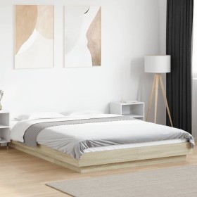 Estructura cama con luces LED madera roble Sonoma 120x200 cm
