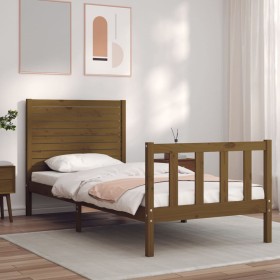 Estructura de cama con cabecero madera maciza marrón miel