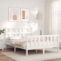 Weißer Massivholzbettrahmen mit Kopfteil 140x200 cm von vidaXL, Betten und Lattenroste - Ref: Foro24-3193012, Preis: 133,62 €...