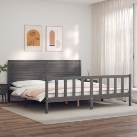 Estructura de cama con cabecero madera maciza gris 200x200 cm