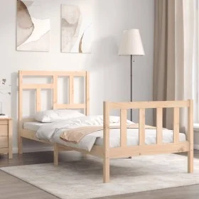 Bed frame with solid wood headboard by vidaXL, Beds and slatted bases - Ref: Foro24-3193106, Price: 89,37 €, Discount: %