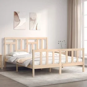 Bed frame with solid wood headboard 160x200 cm by vidaXL, Beds and slatted bases - Ref: Foro24-3193151, Price: 133,58 €, Disc...