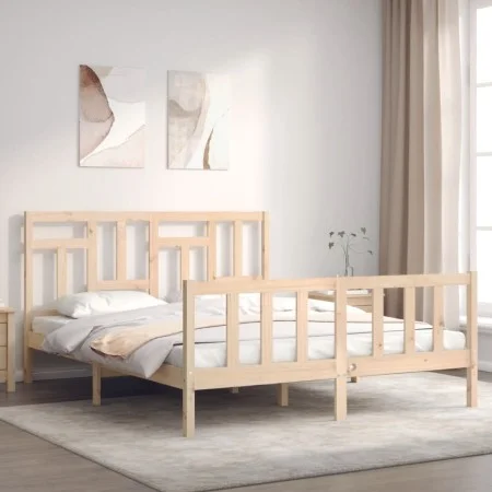 Estructura de cama con cabecero madera maciza 160x200 cm de vidaXL, Camas y somieres - Ref: Foro24-3193151, Precio: 133,58 €,...
