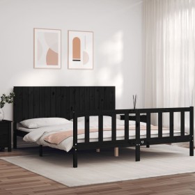 Estructura cama de matrimonio con cabecero madera maciza negro