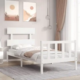 White solid wood bed frame with headboard 90x200 cm by vidaXL, Beds and slatted bases - Ref: Foro24-3193257, Price: 90,87 €, ...