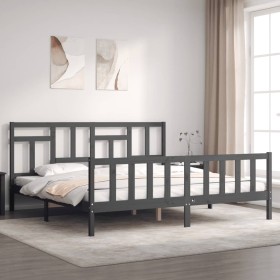Grauer Massivholzbettrahmen mit Kopfteil 200x200 cm von vidaXL, Betten und Lattenroste - Ref: Foro24-3193163, Preis: 168,52 €...
