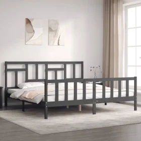 Gray solid wood bed frame with headboard 200x200 cm by vidaXL, Beds and slatted bases - Ref: Foro24-3193163, Price: 166,41 €,...