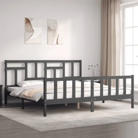 Estructura de cama con cabecero madera maciza gris 200x200 cm de vidaXL, Camas y somieres - Ref: Foro24-3193163, Precio: 166,...