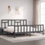 Gray solid wood bed frame with headboard 200x200 cm by vidaXL, Beds and slatted bases - Ref: Foro24-3193163, Price: 168,52 €,...