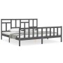 Gray solid wood bed frame with headboard 200x200 cm by vidaXL, Beds and slatted bases - Ref: Foro24-3193163, Price: 168,52 €,...