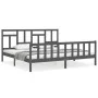 Gray solid wood bed frame with headboard 200x200 cm by vidaXL, Beds and slatted bases - Ref: Foro24-3193163, Price: 166,41 €,...