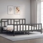 Gray solid wood bed frame with headboard 200x200 cm by vidaXL, Beds and slatted bases - Ref: Foro24-3193163, Price: 168,52 €,...