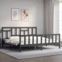 Gray solid wood bed frame with headboard 200x200 cm by vidaXL, Beds and slatted bases - Ref: Foro24-3193163, Price: 166,41 €,...
