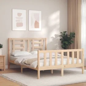 Bed frame with solid wood headboard 140x190 cm by vidaXL, Beds and slatted bases - Ref: Foro24-3192861, Price: 125,88 €, Disc...