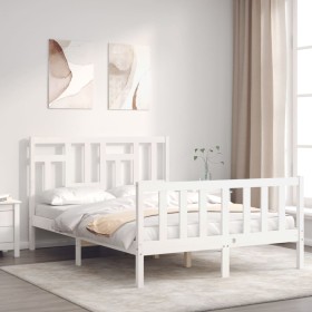 Estructura de cama con cabecero madera maciza blanco 140x200 cm de vidaXL, Camas y somieres - Ref: Foro24-3193142, Precio: 13...