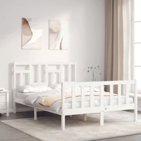 White solid wood bed frame with headboard 140x200 cm by vidaXL, Beds and slatted bases - Ref: Foro24-3193142, Price: 138,17 €...