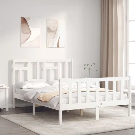 Weißer Massivholzbettrahmen mit Kopfteil 140x200 cm von vidaXL, Betten und Lattenroste - Ref: Foro24-3193142, Preis: 138,16 €...